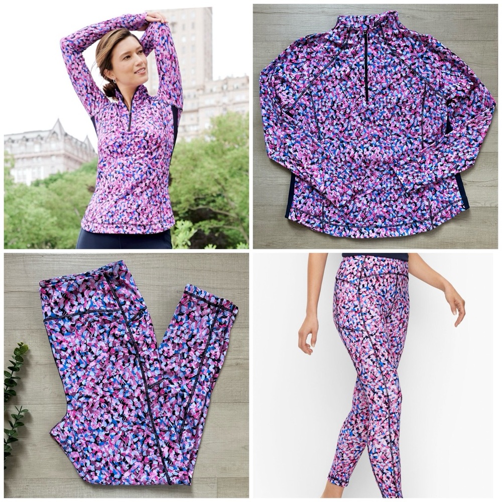 T BY TALBOTS XL Set! 2pc Confetti Splash Interlock Half Zip Pullover + Leggings